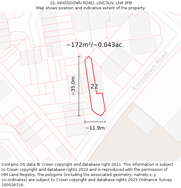 22, KINGSDOWN ROAD, LINCOLN, LN6 0FB: Plot and title map
