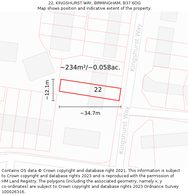 22, KINGSHURST WAY, BIRMINGHAM, B37 6DG: Plot and title map