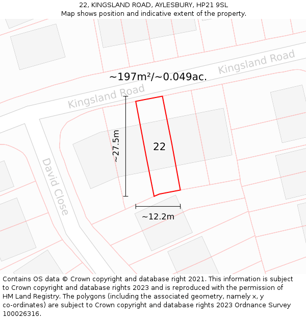 22, KINGSLAND ROAD, AYLESBURY, HP21 9SL: Plot and title map