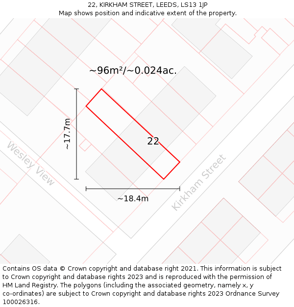 22, KIRKHAM STREET, LEEDS, LS13 1JP: Plot and title map