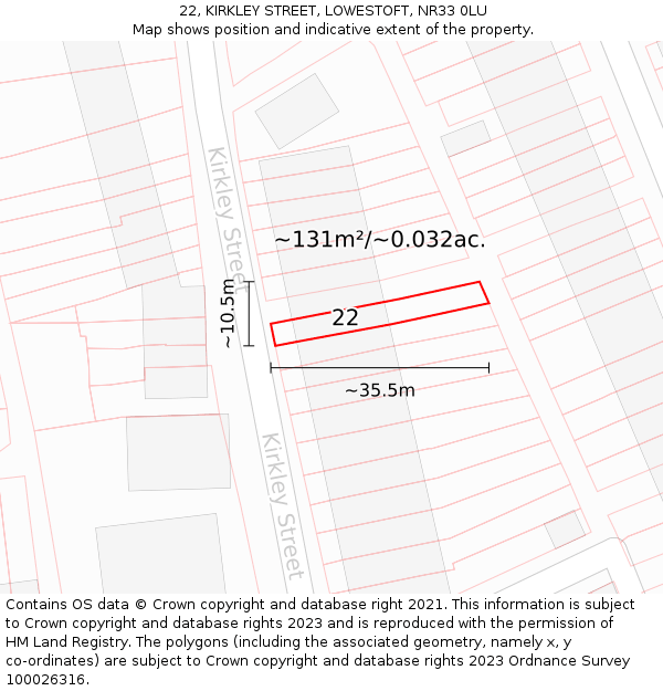 22, KIRKLEY STREET, LOWESTOFT, NR33 0LU: Plot and title map