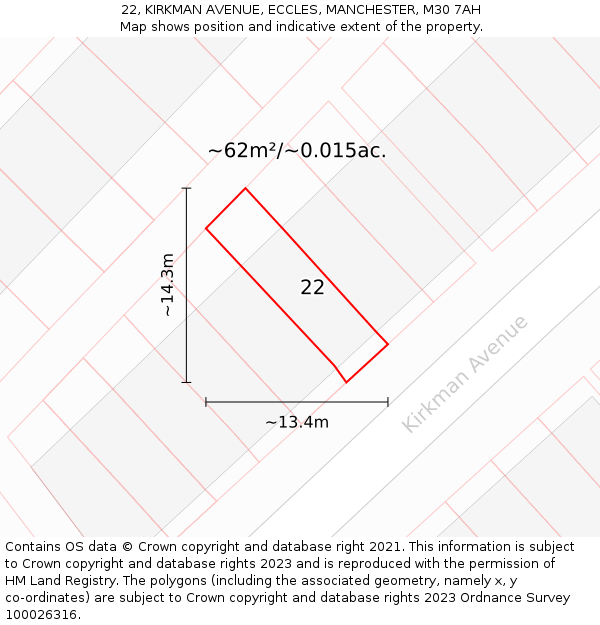 22, KIRKMAN AVENUE, ECCLES, MANCHESTER, M30 7AH: Plot and title map