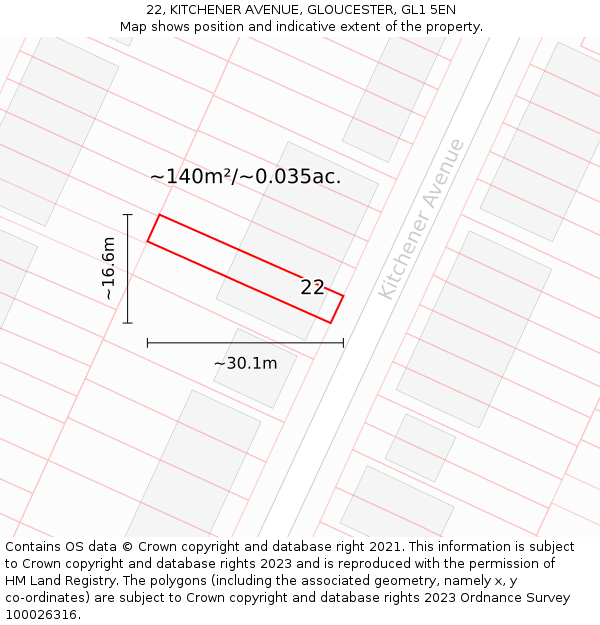 22, KITCHENER AVENUE, GLOUCESTER, GL1 5EN: Plot and title map