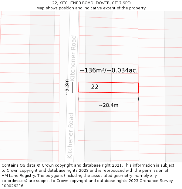 22, KITCHENER ROAD, DOVER, CT17 9PD: Plot and title map
