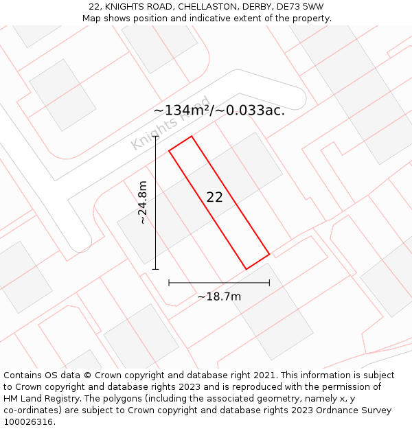 22, KNIGHTS ROAD, CHELLASTON, DERBY, DE73 5WW: Plot and title map