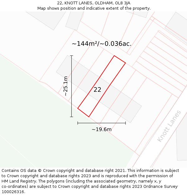 22, KNOTT LANES, OLDHAM, OL8 3JA: Plot and title map