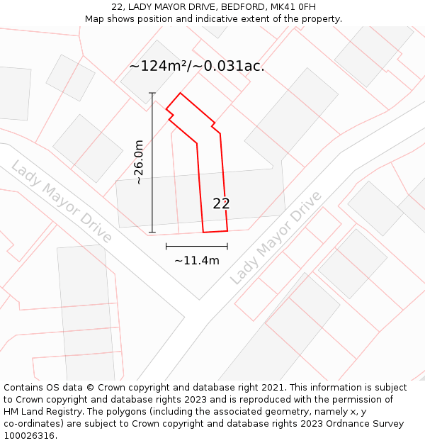 22, LADY MAYOR DRIVE, BEDFORD, MK41 0FH: Plot and title map