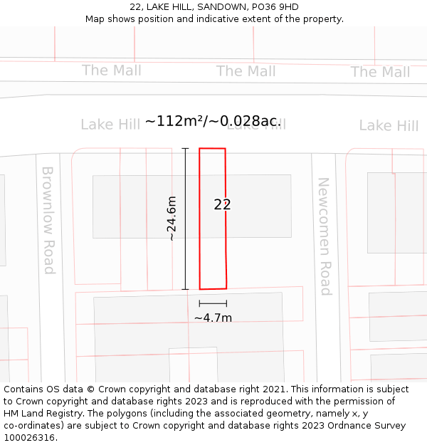 22, LAKE HILL, SANDOWN, PO36 9HD: Plot and title map