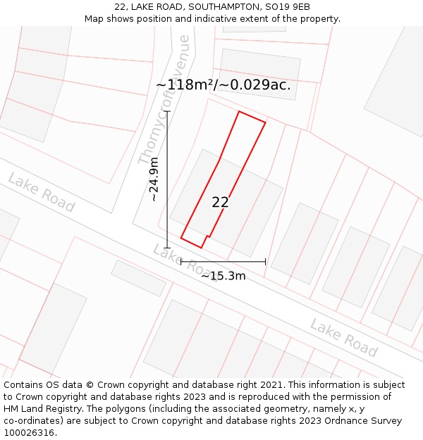 22, LAKE ROAD, SOUTHAMPTON, SO19 9EB: Plot and title map