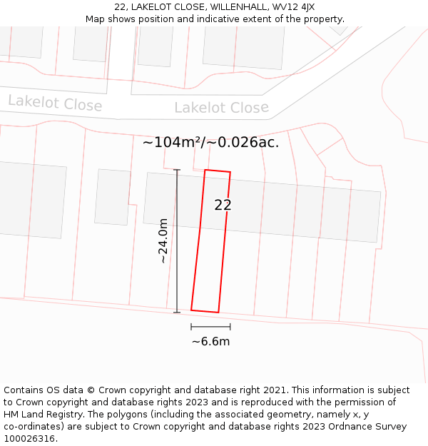 22, LAKELOT CLOSE, WILLENHALL, WV12 4JX: Plot and title map