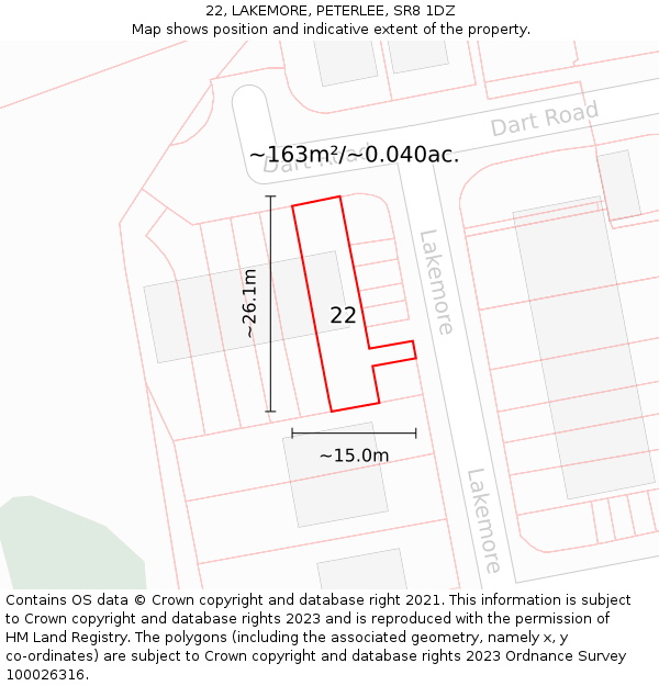 22, LAKEMORE, PETERLEE, SR8 1DZ: Plot and title map