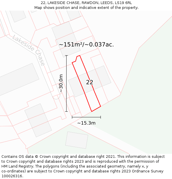 22, LAKESIDE CHASE, RAWDON, LEEDS, LS19 6RL: Plot and title map