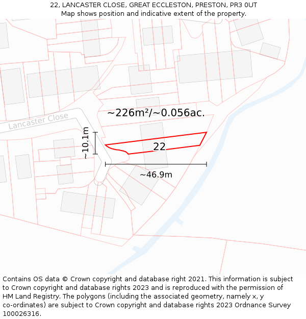 22, LANCASTER CLOSE, GREAT ECCLESTON, PRESTON, PR3 0UT: Plot and title map