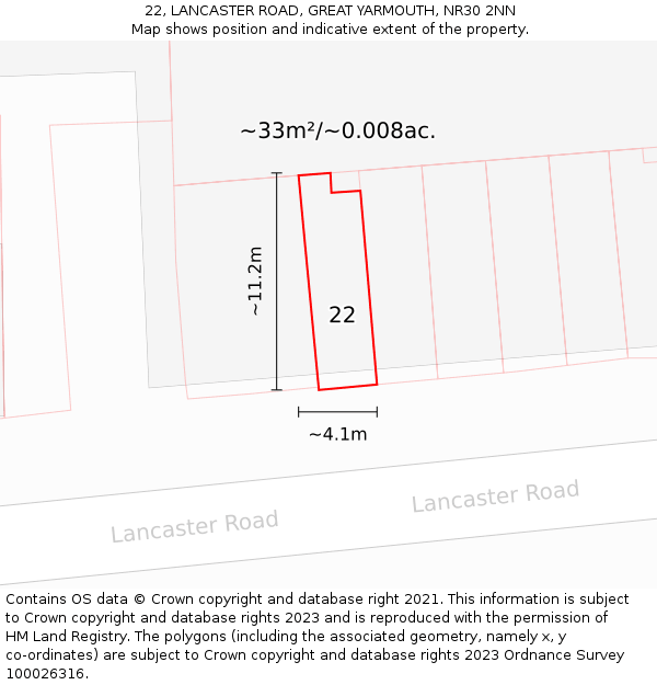 22, LANCASTER ROAD, GREAT YARMOUTH, NR30 2NN: Plot and title map