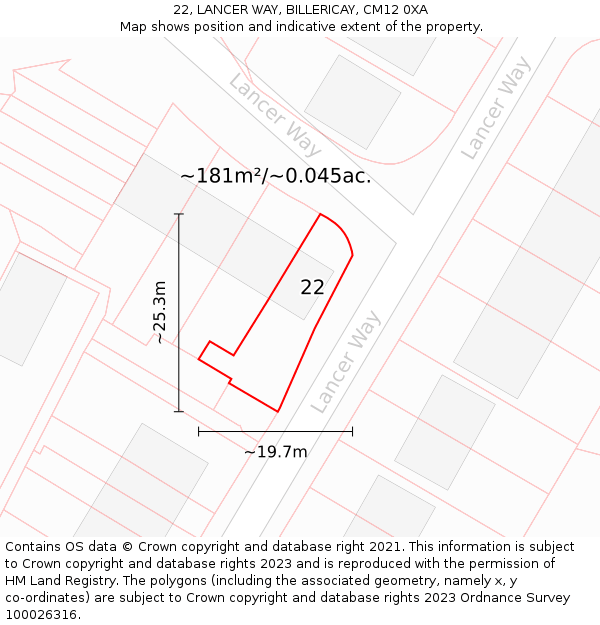 22, LANCER WAY, BILLERICAY, CM12 0XA: Plot and title map