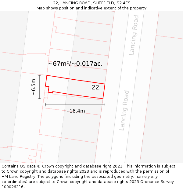 22, LANCING ROAD, SHEFFIELD, S2 4ES: Plot and title map