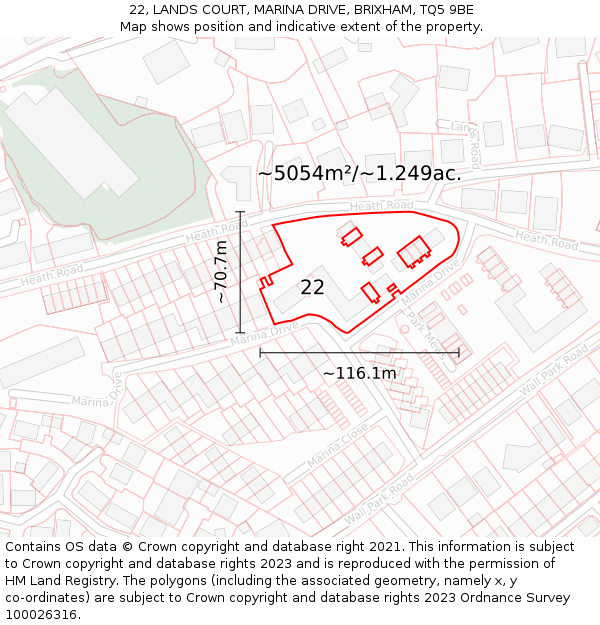 22, LANDS COURT, MARINA DRIVE, BRIXHAM, TQ5 9BE: Plot and title map