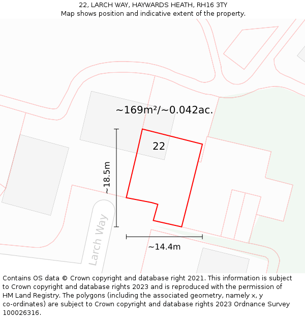 22, LARCH WAY, HAYWARDS HEATH, RH16 3TY: Plot and title map