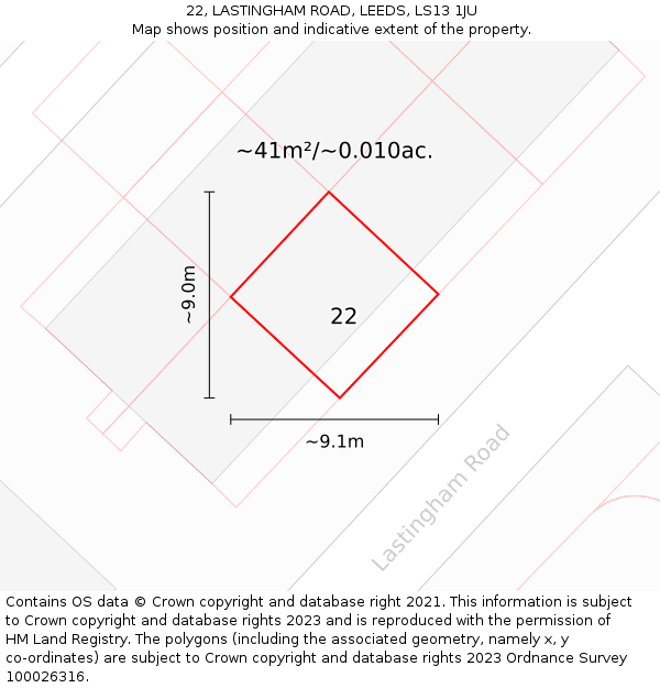 22, LASTINGHAM ROAD, LEEDS, LS13 1JU: Plot and title map