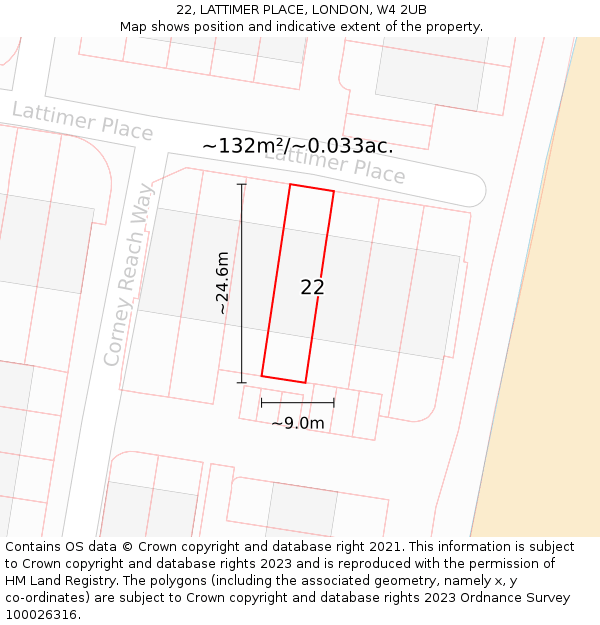 22, LATTIMER PLACE, LONDON, W4 2UB: Plot and title map
