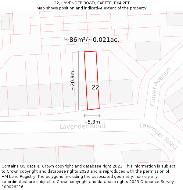 22, LAVENDER ROAD, EXETER, EX4 2PT: Plot and title map