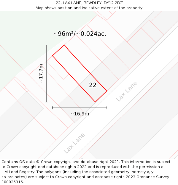 22, LAX LANE, BEWDLEY, DY12 2DZ: Plot and title map