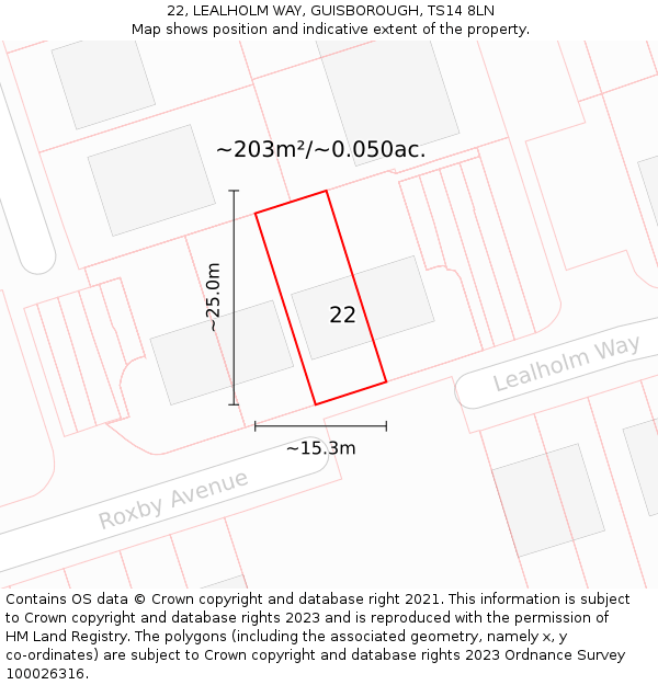 22, LEALHOLM WAY, GUISBOROUGH, TS14 8LN: Plot and title map