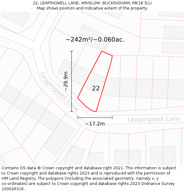 22, LEAPINGWELL LANE, WINSLOW, BUCKINGHAM, MK18 3LU: Plot and title map