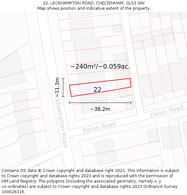 22, LECKHAMPTON ROAD, CHELTENHAM, GL53 0AY: Plot and title map