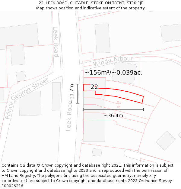 22, LEEK ROAD, CHEADLE, STOKE-ON-TRENT, ST10 1JF: Plot and title map