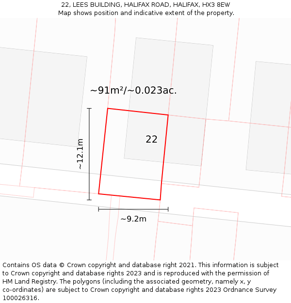 22, LEES BUILDING, HALIFAX ROAD, HALIFAX, HX3 8EW: Plot and title map