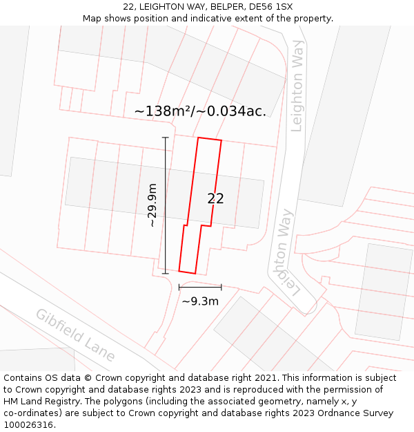22, LEIGHTON WAY, BELPER, DE56 1SX: Plot and title map