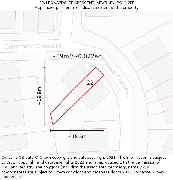 22, LEONARDSLEE CRESCENT, NEWBURY, RG14 2FB: Plot and title map