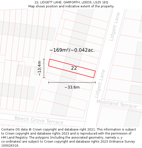 22, LIDGETT LANE, GARFORTH, LEEDS, LS25 1EQ: Plot and title map