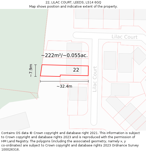 22, LILAC COURT, LEEDS, LS14 6GQ: Plot and title map