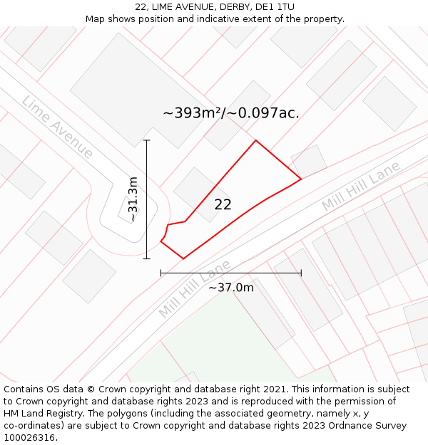 22, LIME AVENUE, DERBY, DE1 1TU: Plot and title map