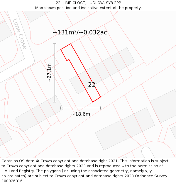 22, LIME CLOSE, LUDLOW, SY8 2PP: Plot and title map