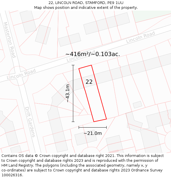 22, LINCOLN ROAD, STAMFORD, PE9 1UU: Plot and title map