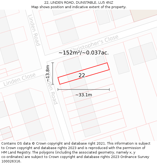 22, LINDEN ROAD, DUNSTABLE, LU5 4NZ: Plot and title map