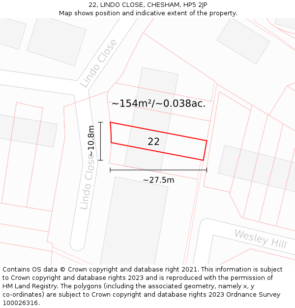 22, LINDO CLOSE, CHESHAM, HP5 2JP: Plot and title map