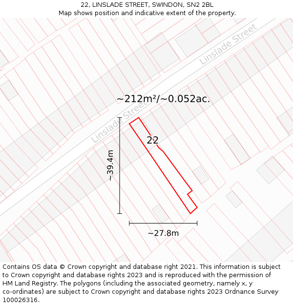 22, LINSLADE STREET, SWINDON, SN2 2BL: Plot and title map