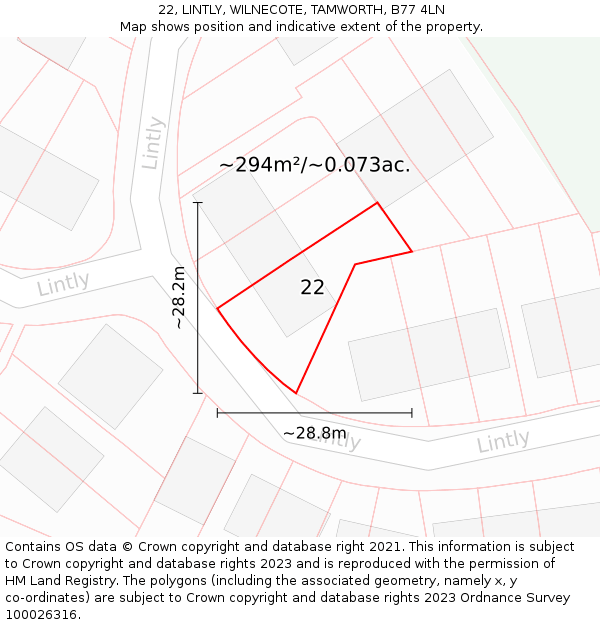 22, LINTLY, WILNECOTE, TAMWORTH, B77 4LN: Plot and title map