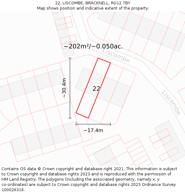 22, LISCOMBE, BRACKNELL, RG12 7BY: Plot and title map
