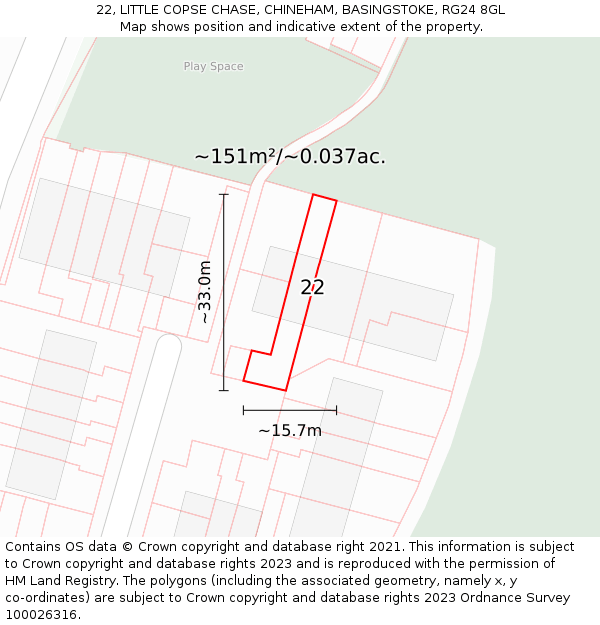 22, LITTLE COPSE CHASE, CHINEHAM, BASINGSTOKE, RG24 8GL: Plot and title map