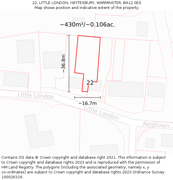 22, LITTLE LONDON, HEYTESBURY, WARMINSTER, BA12 0ES: Plot and title map