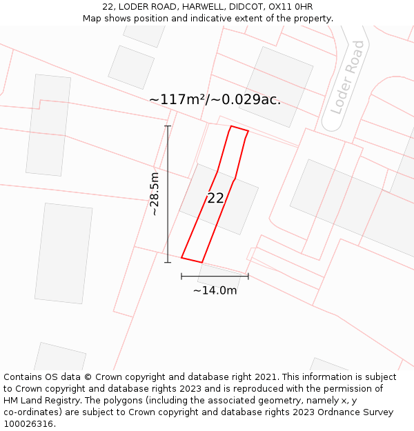 22, LODER ROAD, HARWELL, DIDCOT, OX11 0HR: Plot and title map