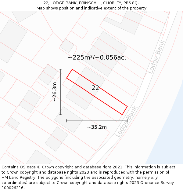 22, LODGE BANK, BRINSCALL, CHORLEY, PR6 8QU: Plot and title map