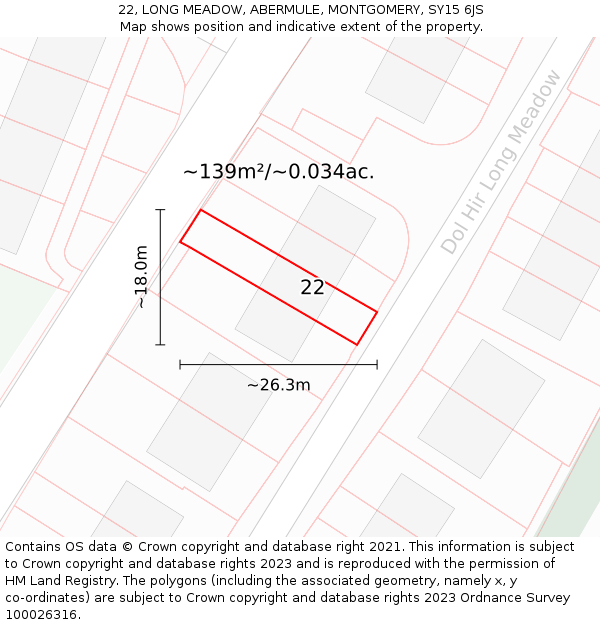 22, LONG MEADOW, ABERMULE, MONTGOMERY, SY15 6JS: Plot and title map