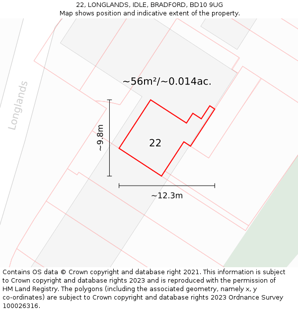 22, LONGLANDS, IDLE, BRADFORD, BD10 9UG: Plot and title map