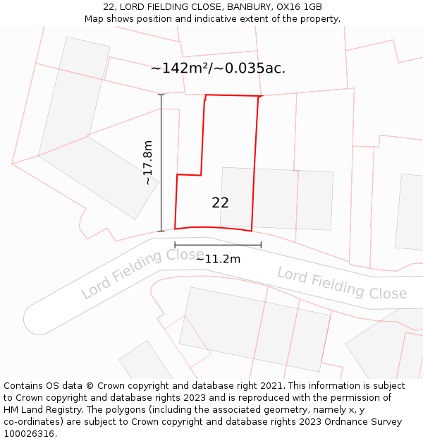 22, LORD FIELDING CLOSE, BANBURY, OX16 1GB: Plot and title map